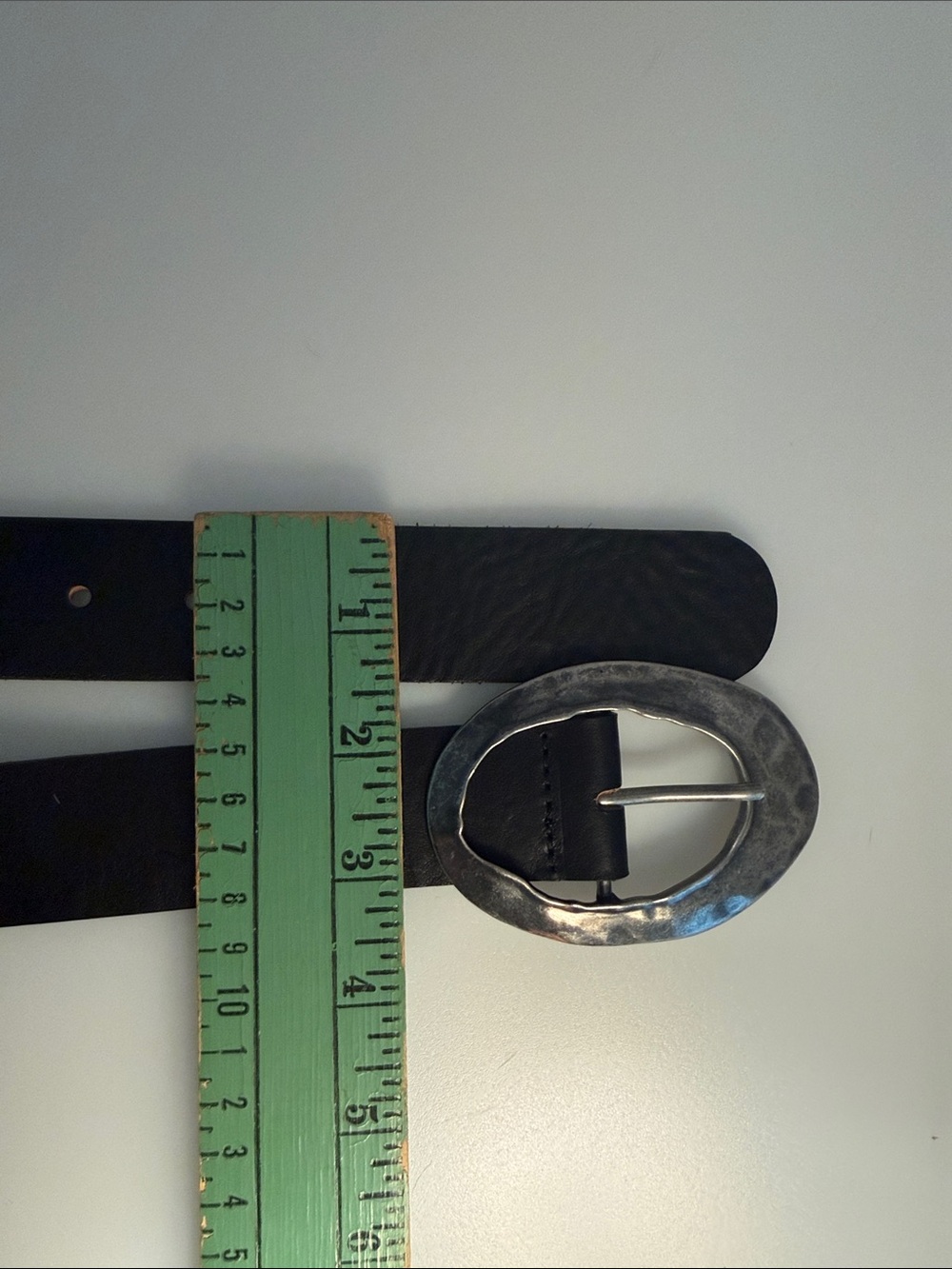 Free People Margot Black Leather Belt with Distressed Silver Oval Buckle L/XL - Picture 4 of 6